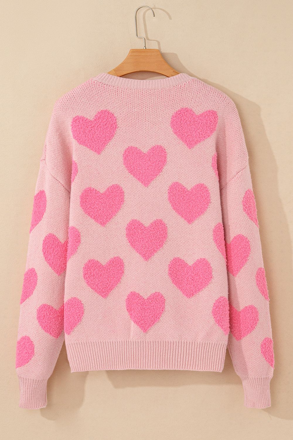 Valentine's Day Heart Jacquard Round Neck Sweater