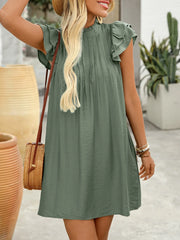 Ruffled Mock Neck Cap Sleeve Mini Dress OutfitFlow