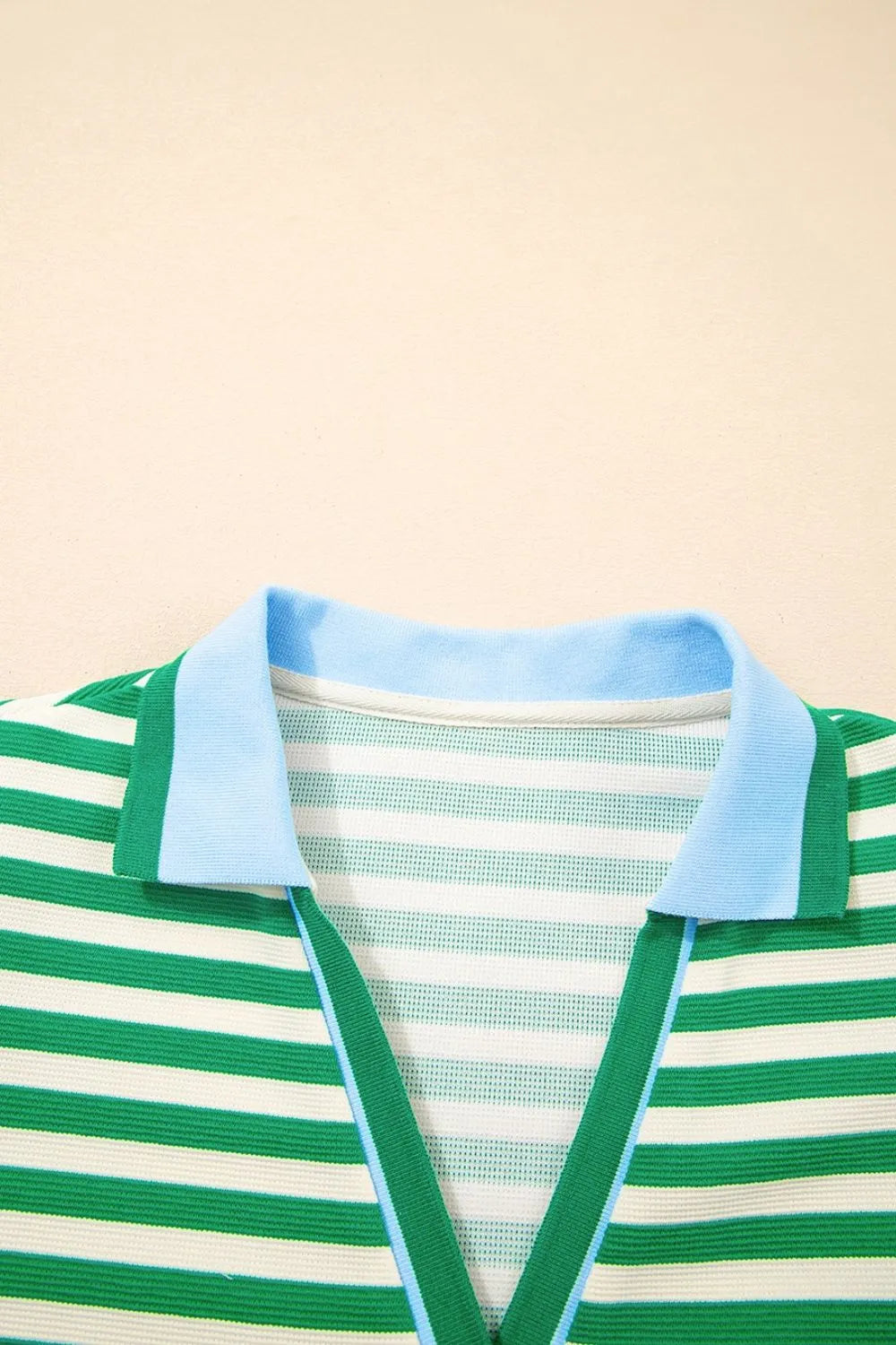 Stripe Print Contrast Collar Split Neck Flutter Sleeve Dress OutfitFlow