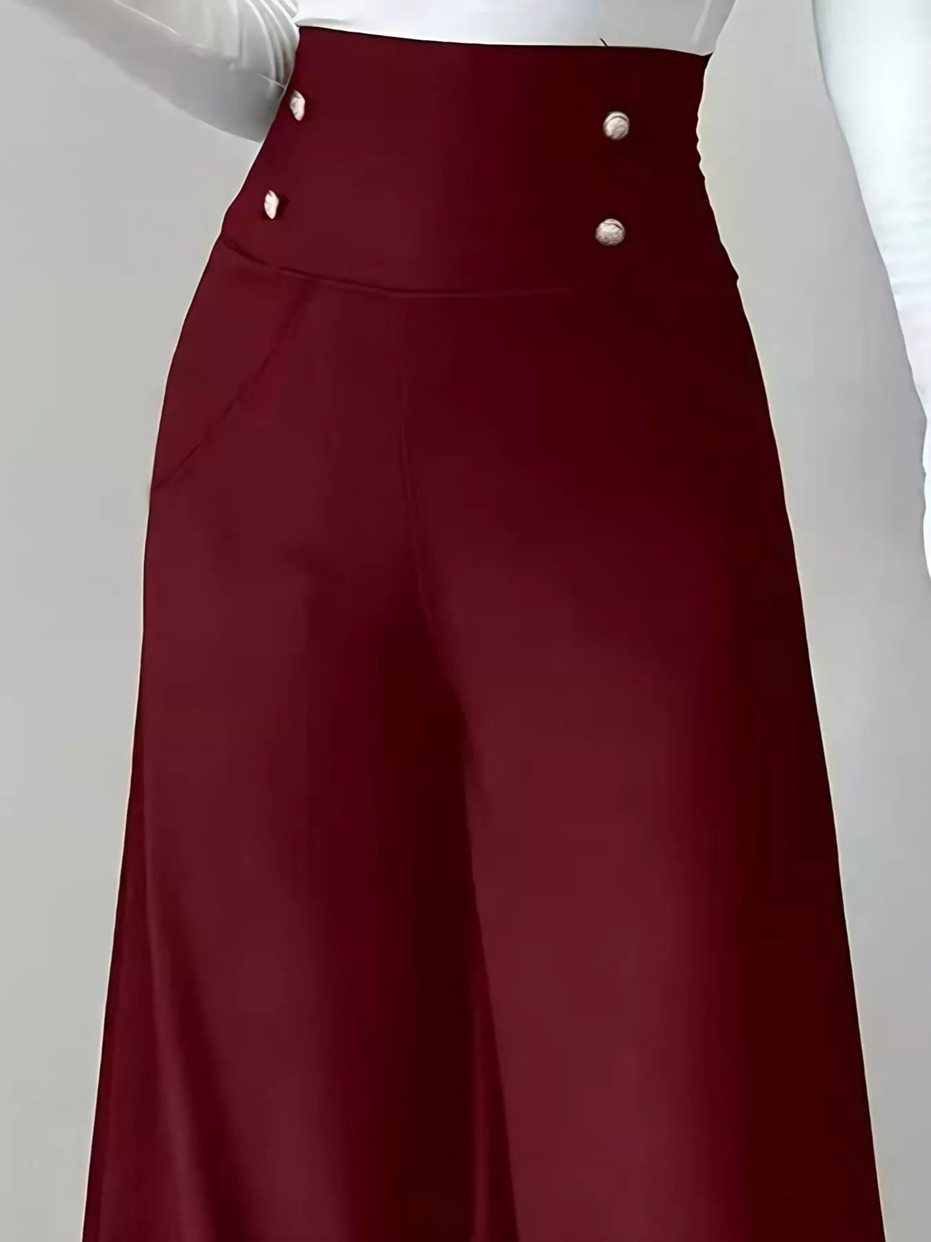 High Waist Wide Leg Button Decor Pants OutfitFlow