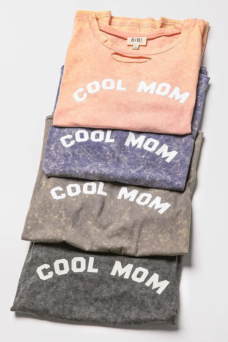 BiBi Washed Laser Cut Detail Cool Mom Print Top OutfitFlow