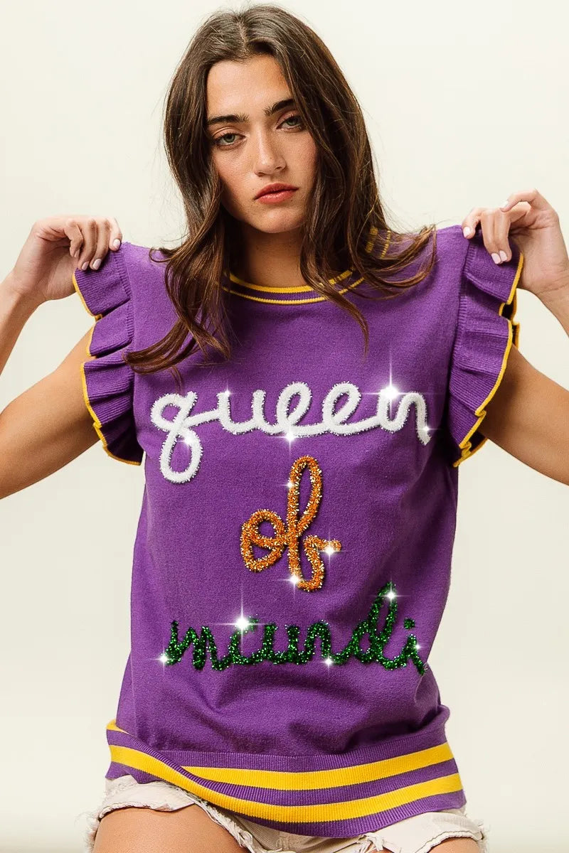 BiBi Queen Of Mardi Ruffled Armhole Sleeveless Knit Top Trendsi