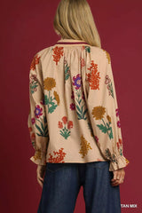 Umgee Floral Print Flounce Sleeve Blouse Trendsi