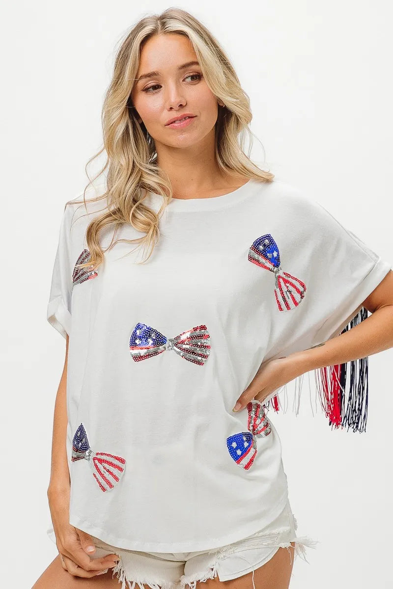 BiBi American Flag Sequin Ribbon T-Shirt OutfitFlow