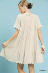 Umgee Linen Tiered Babydoll Dress with Ruffle Sleeves OutfitFlow