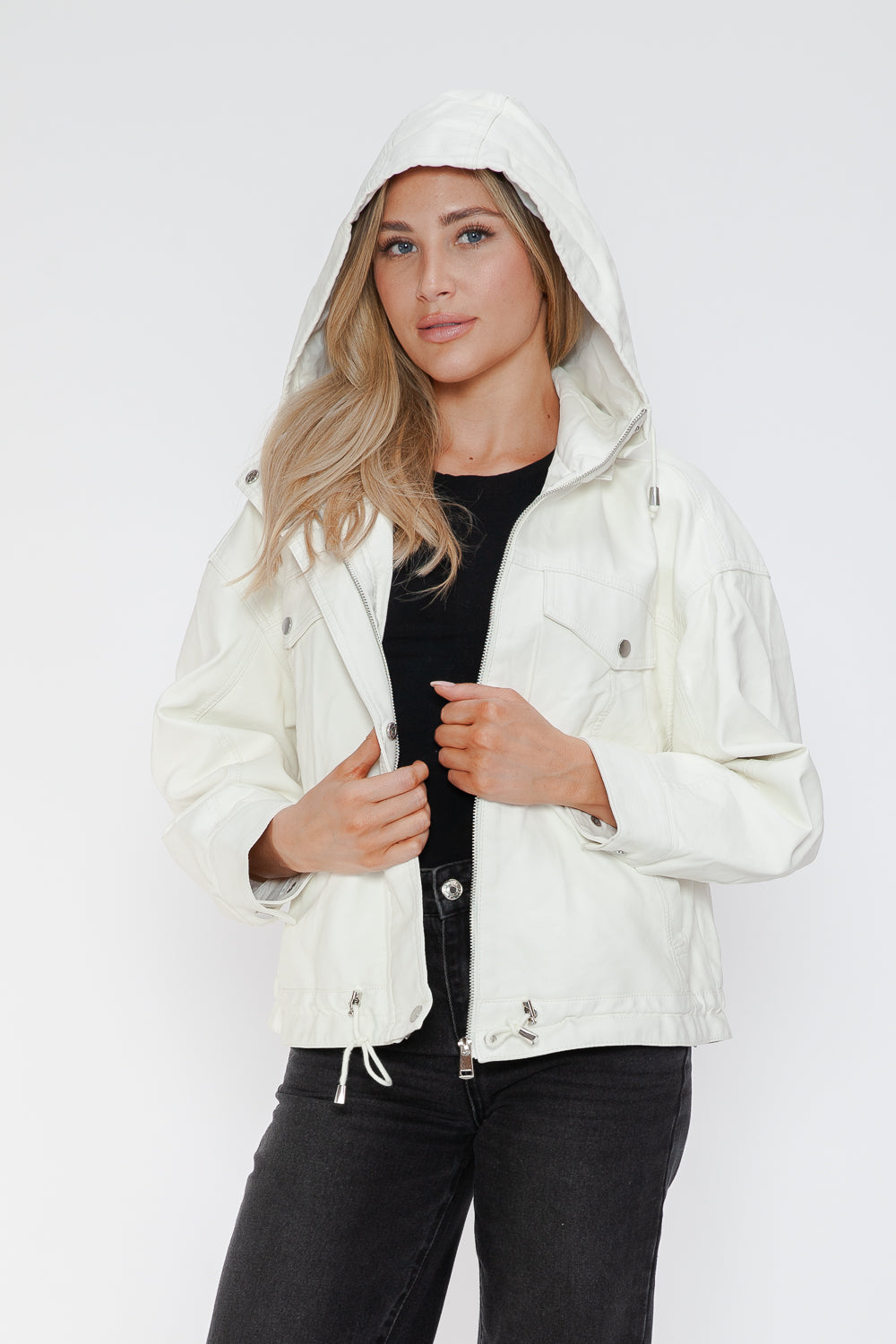 Outfit Flow - How Dare U Drawstring Hem PU Leather Zip Up Jacket