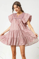 Umgee Floral Ruffled Cap Sleeve Tiered Mini Dress OutfitFlow
