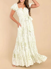 Printed Puff Sleeve Maxi Dress OutfitFlow