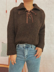 Lace Up Long Sleeve Sweater OutfitFlow