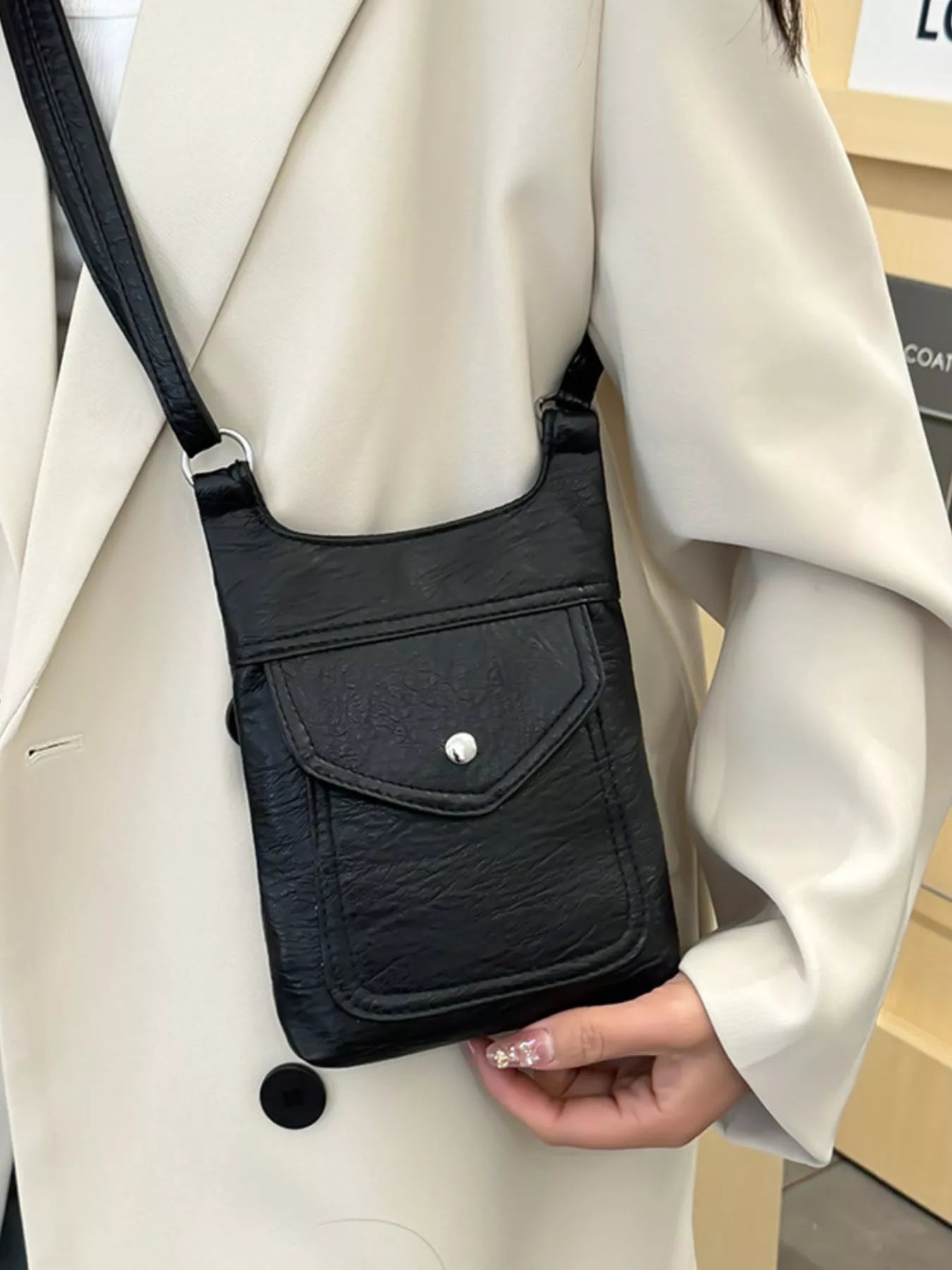 Adjustable Strap Leather Crossbody Bag OutfitFlow