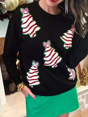 Christmas Tree Sequin Long Sleeve Sweatshirt OutfitFlow