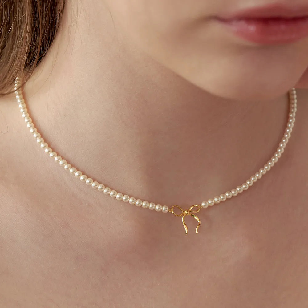 Copper Pearls Bow Necklace OutfitFlow