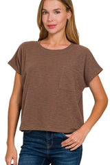 Zenana Round Neck Short Sleeve T-Shirt BROWN OutfitFlow