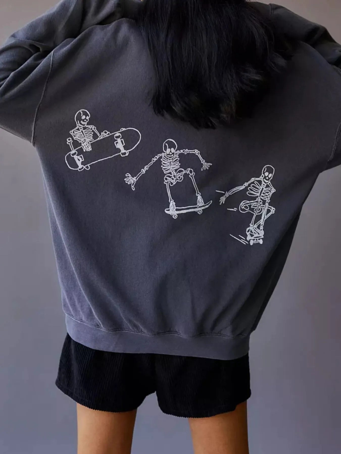 Skeleton Graphic Oversized Sweatshirt OutfitFlow