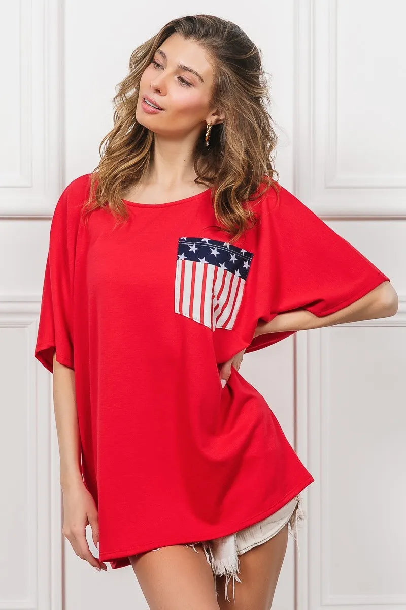 BiBi French Terry With Front Pocket Dolman Sleeves Top OutfitFlow
