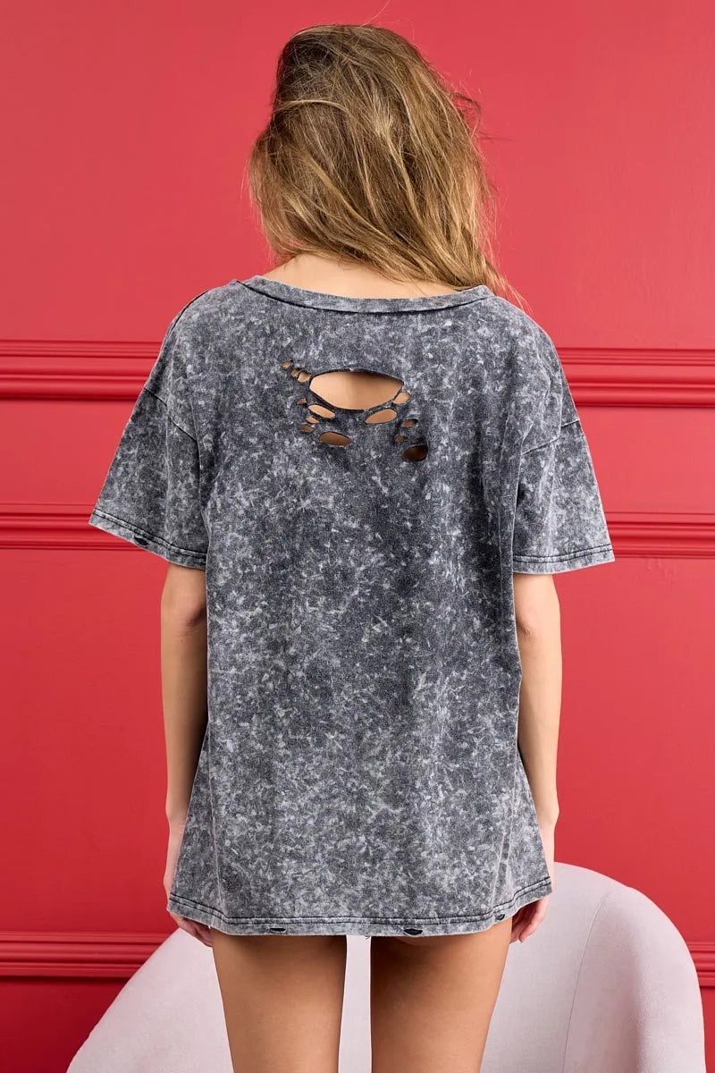 BiBi 4th Of July Theme Mineral Washed Laser Cut Top OutfitFlow