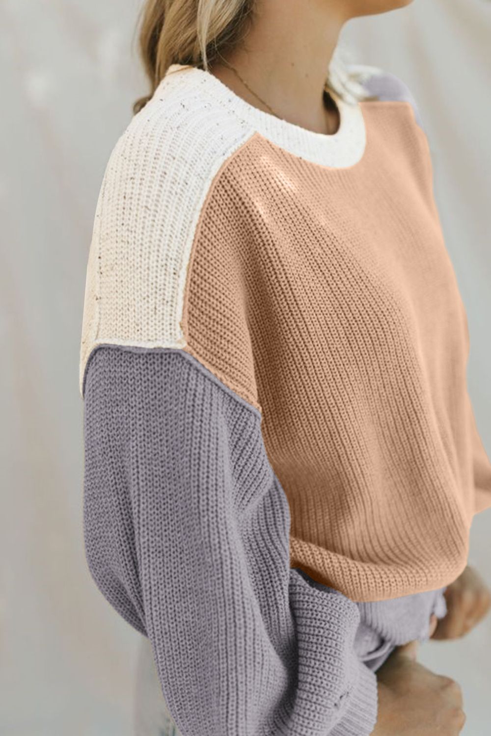 Outfit Flow - Color Block Round Neck Drop Shoulder Sweater