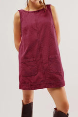 Outfit Flow - Round Neck Wide Strap Corduroy Mini Dress