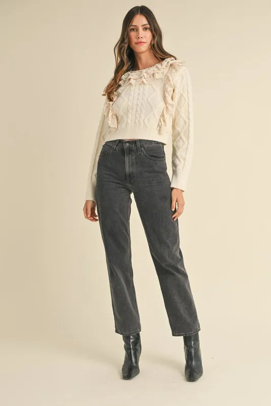 MABLE Ruffled Lace Crochet Sweater Trendsi
