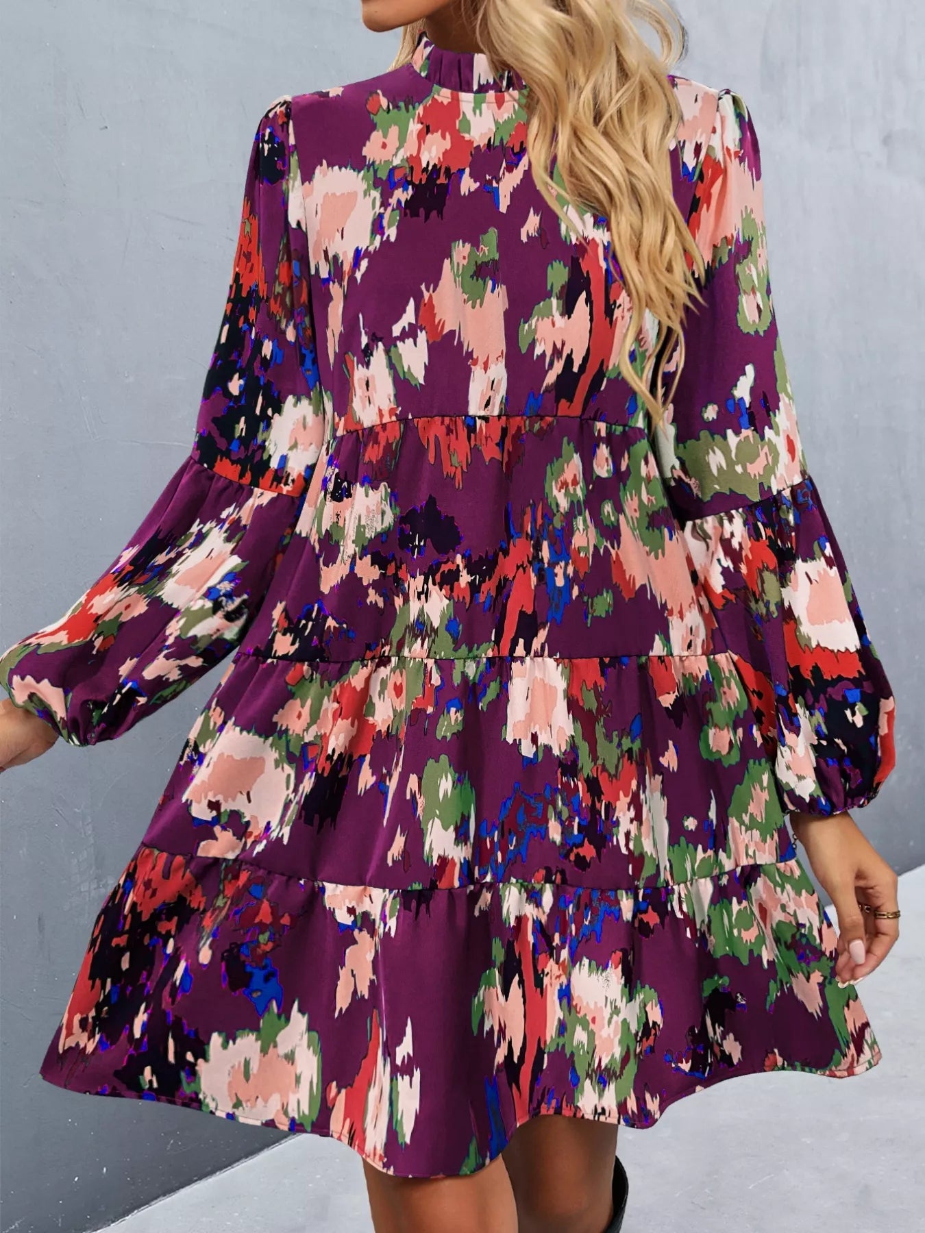 Printed Balloon Sleeve Mini Dress OutfitFlow
