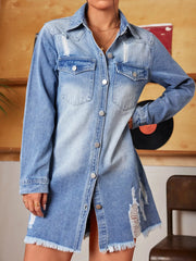 Distressed Raw Hem Denim Mini Dress Trendsi