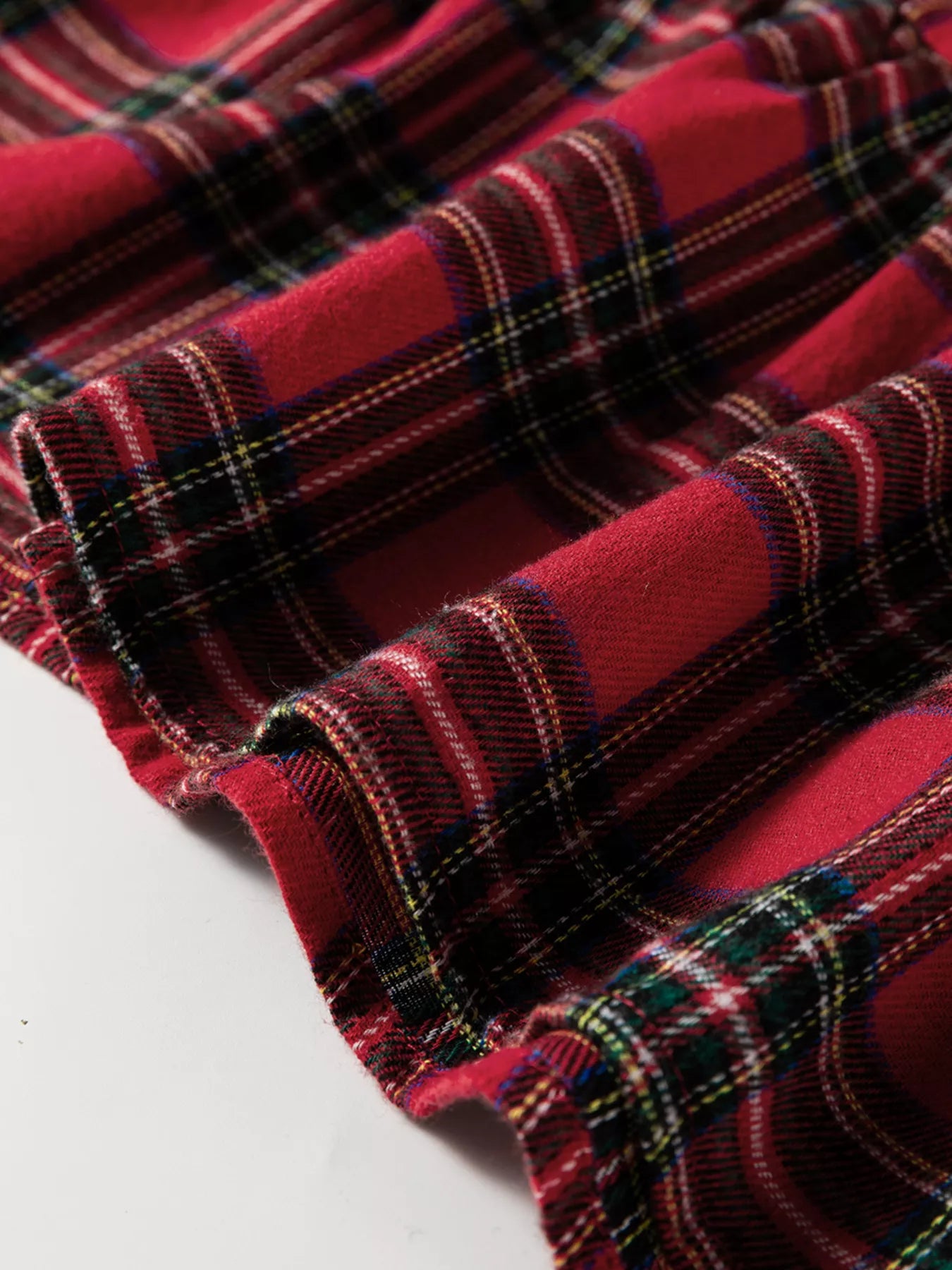 Plaid Shirt Collar Half Button Ruffle Hem Long Sleeve Mini Dress OutfitFlow