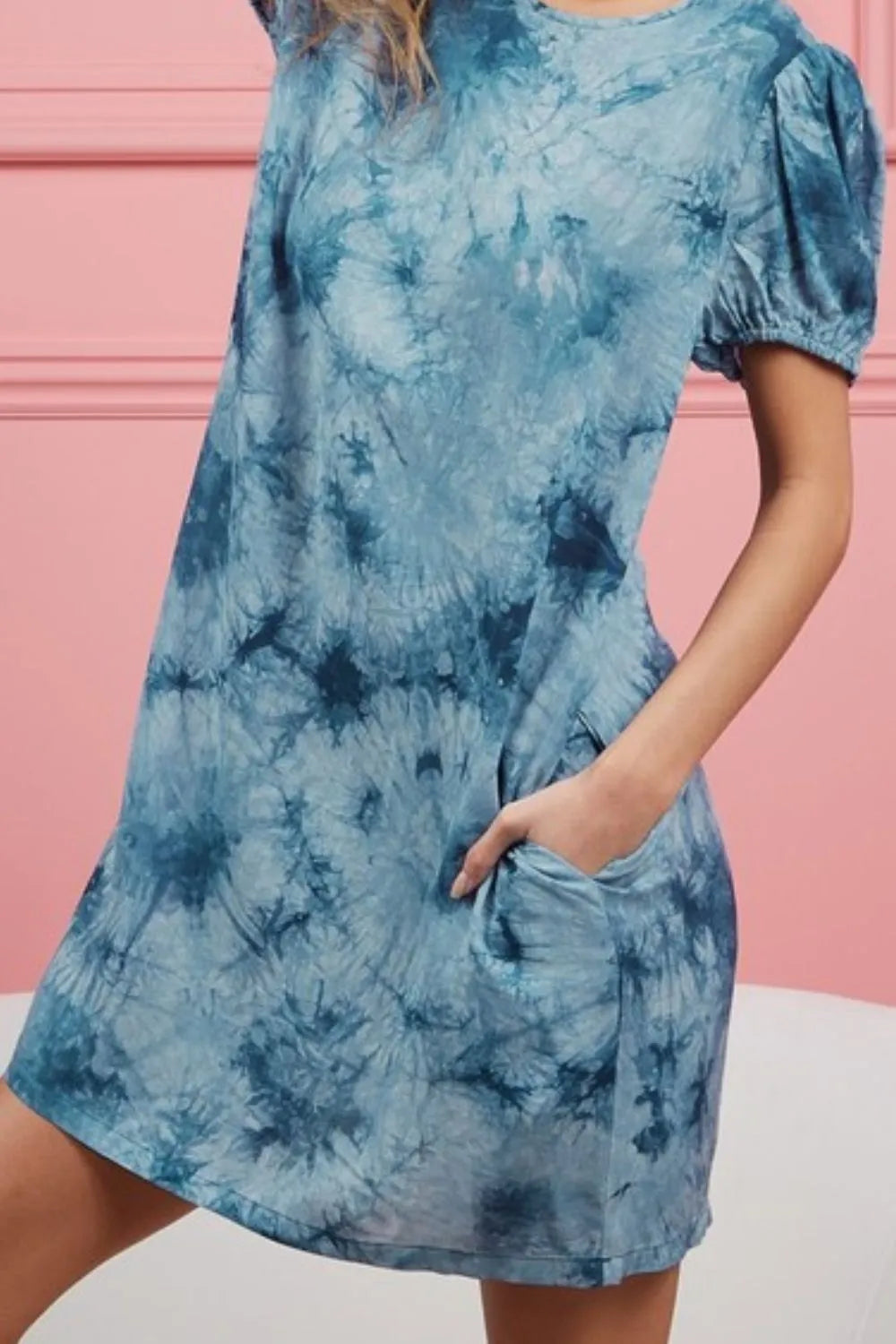 BiBi Puff Sleeve With Side Pockets Tie Dye Dress OutfitFlow