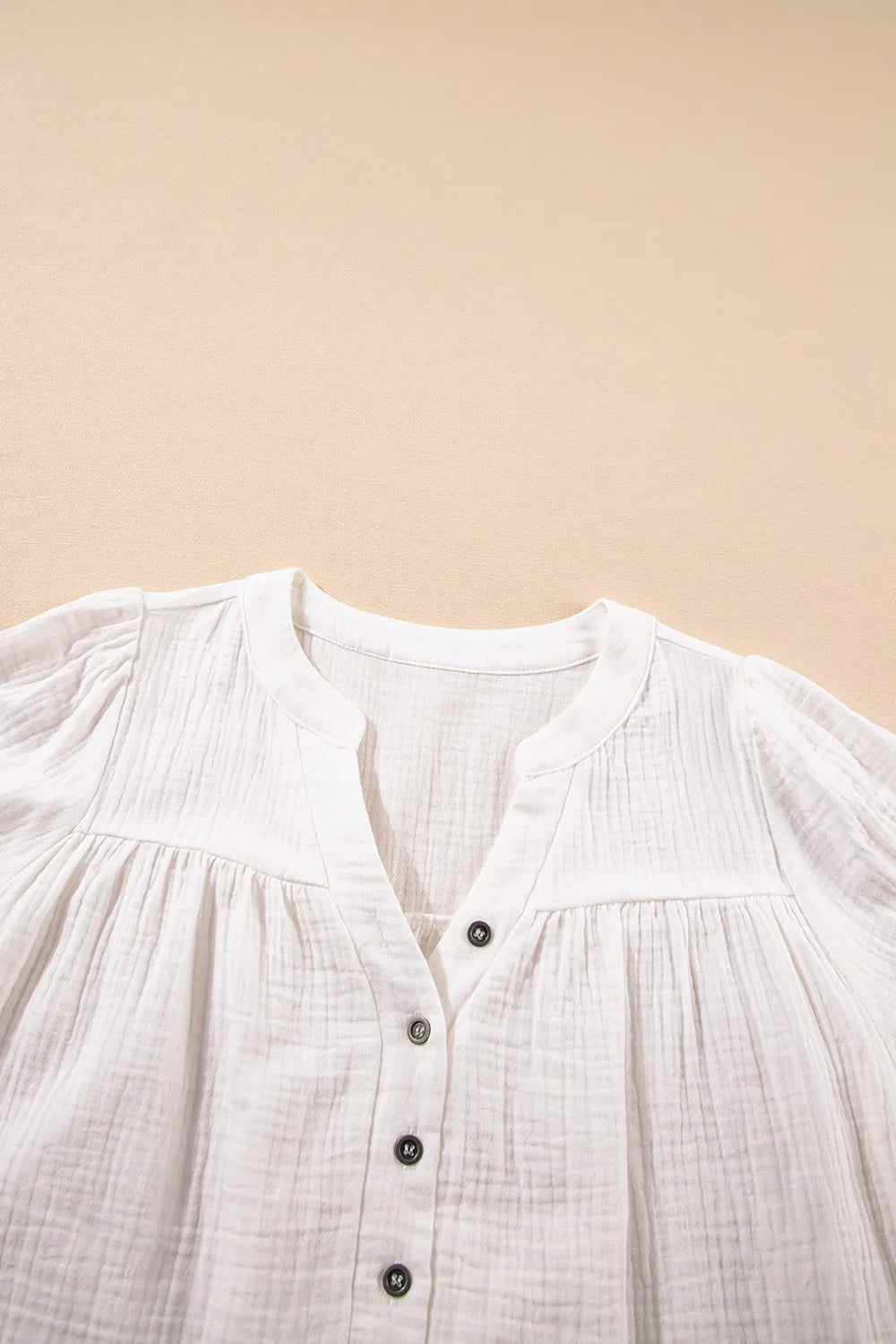 Textured Short Sleeve Buttons Frayed Blouse OutfitFlow
