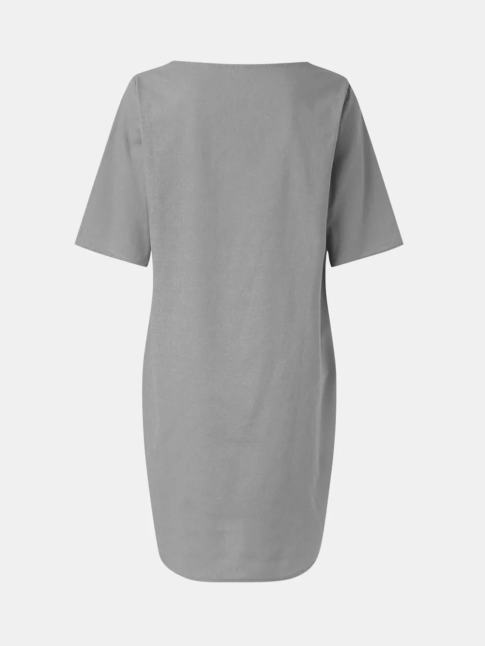 Full Size Round Neck Half Sleeve Dress with Pockets OutfitFlow