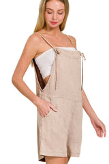 Zenana Washed Linen Knot Strap Rompers OutfitFlow