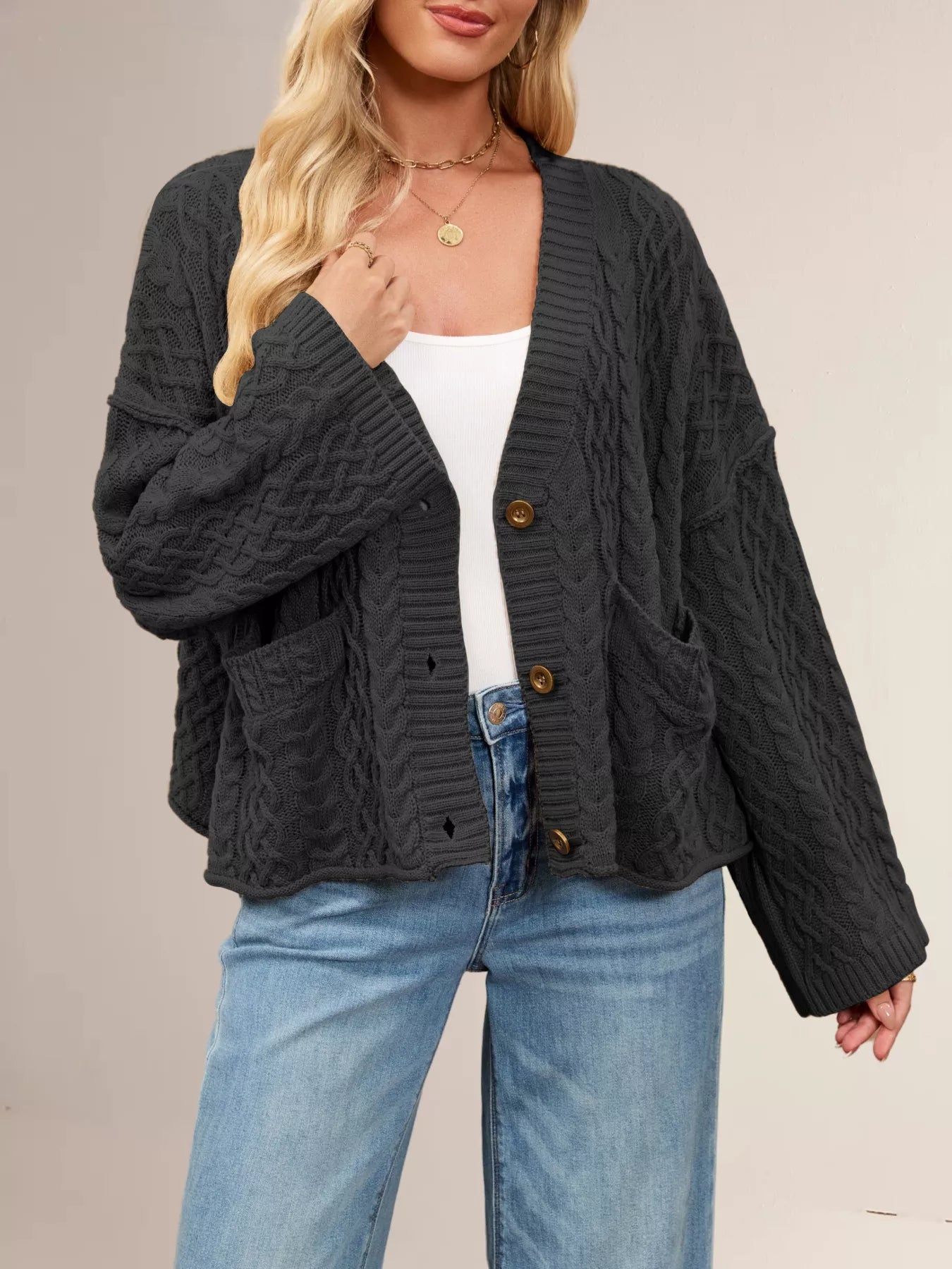 Cable Knit Button-Down Cardigan OutfitFlow