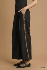 Umgee Front Pleated Wide-Leg Pants with Contrast Trim OutfitFlow