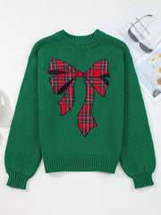 Plaid Bow Graphic Christmas Sweater OutfitFlow