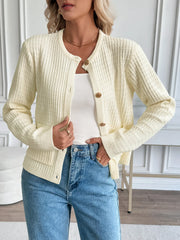Button-Up Long Sleeve Cardigan with Pockets OutfitFlow