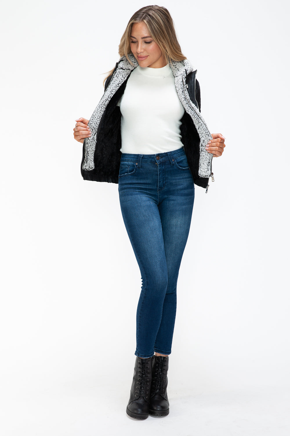 Outfit Flow - YMI Removable Faux Layered Multi-Pocket Jacket with Fuzzy Hood