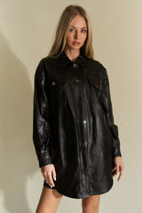 Outfit Flow - Davi & Dani Faux Leather Button Up Jacket with Chest Pockets