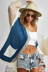 BiBi Color Block Sweater Cardigan with Button Closure OutfitFlow