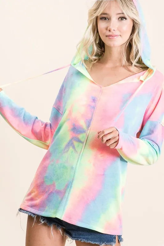 BiBi Tie Dye Terry Long Sleeve Hoodie OutfitFlow