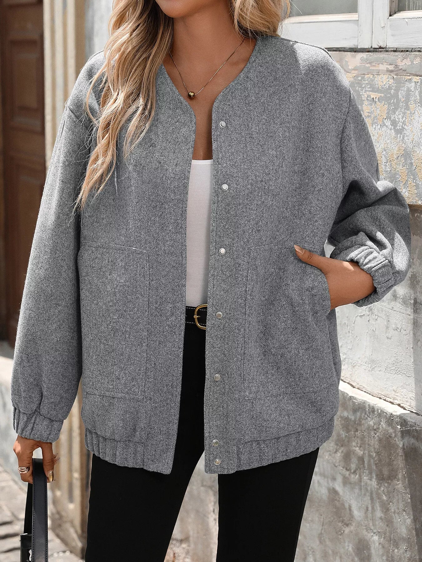 Snap Down Dropped Shoulder Jacket Trendsi