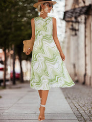 Printed Sleeveless Midi Dress OutfitFlow