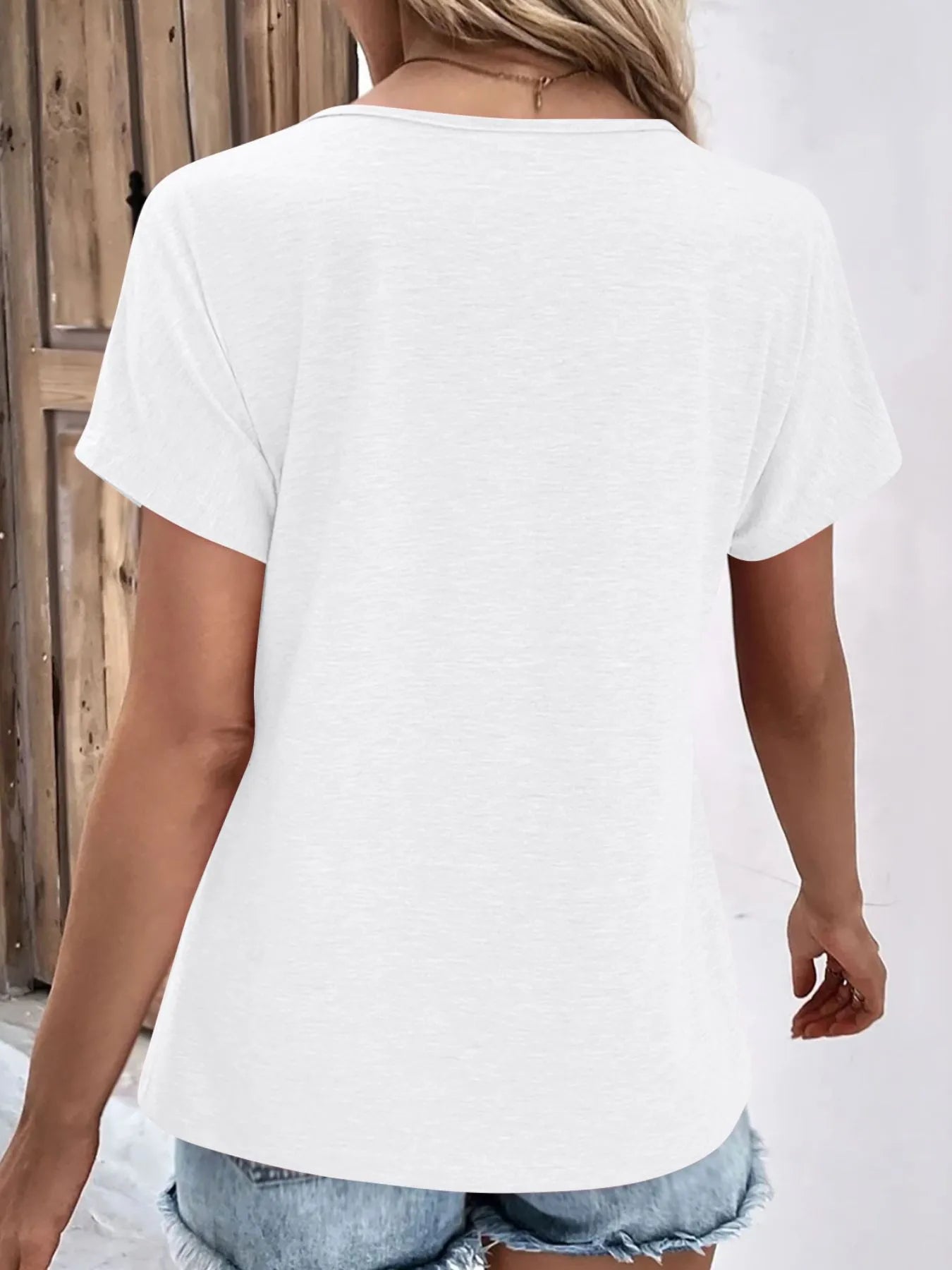 Decor Button Short Sleeve T-Shirt OutfitFlow
