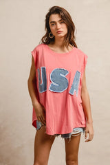 BiBi Washed Jersey With Usa Patched Raw Cut Edge Detail OutfitFlow