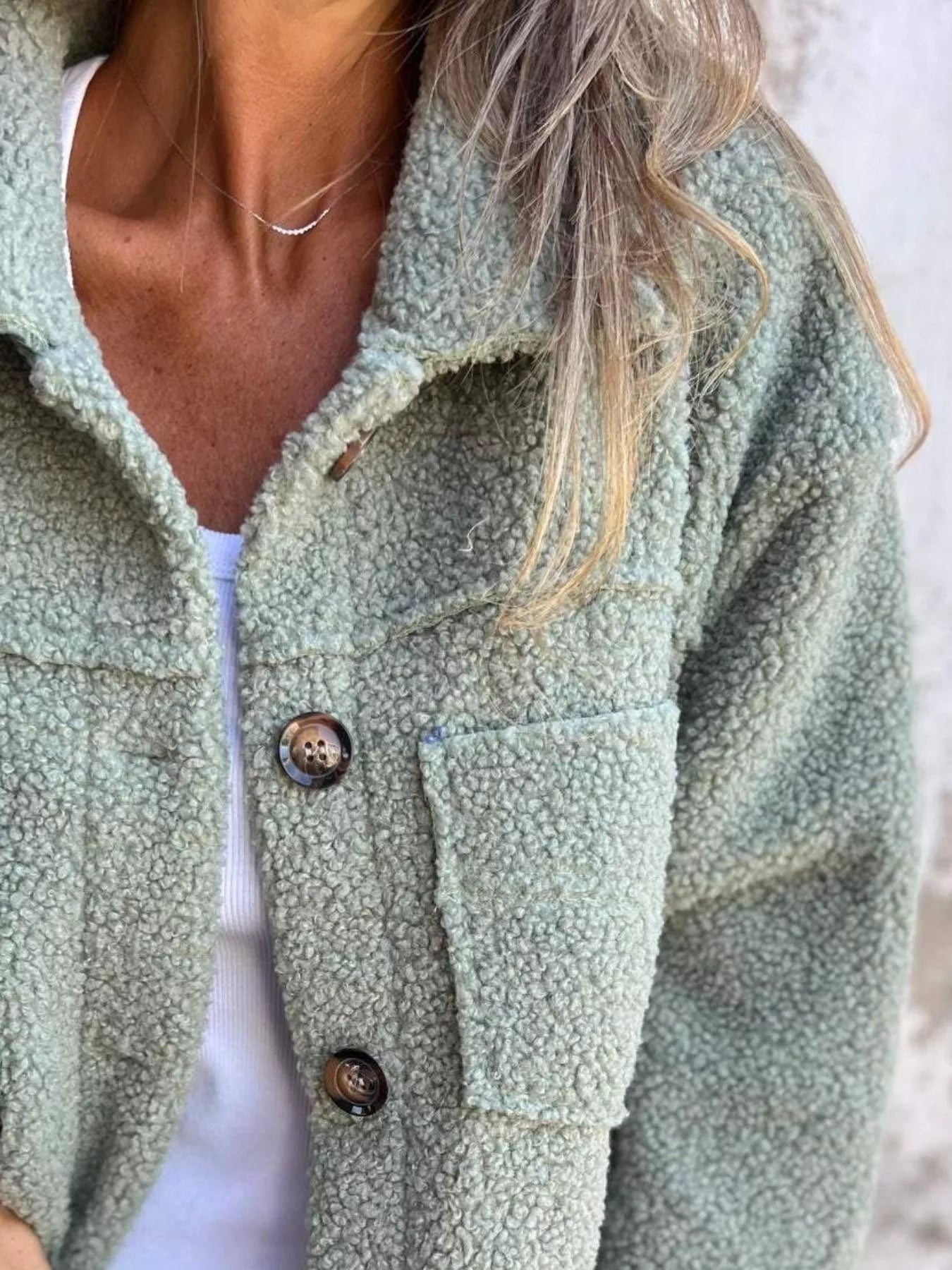 Full Size Single-Breasted Sherpa Shacket Plus Size OutfitFlow
