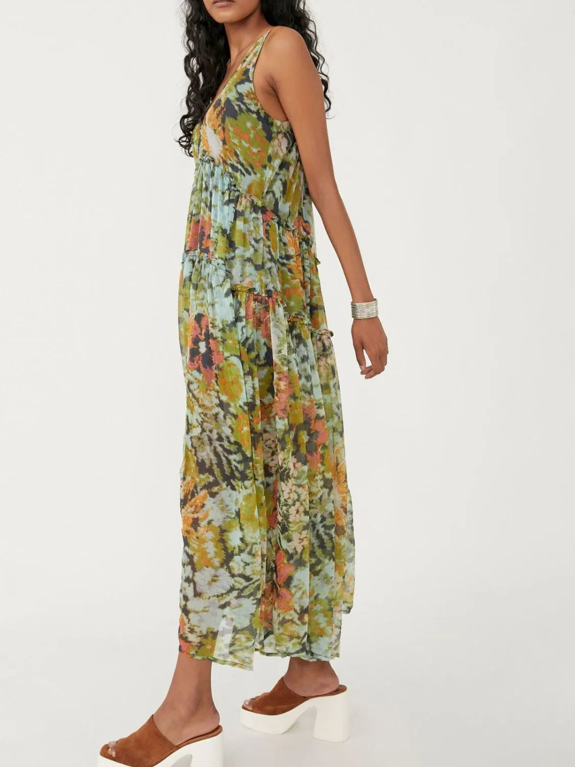 Printed V-Neck Sleeveless Dress OutfitFlow