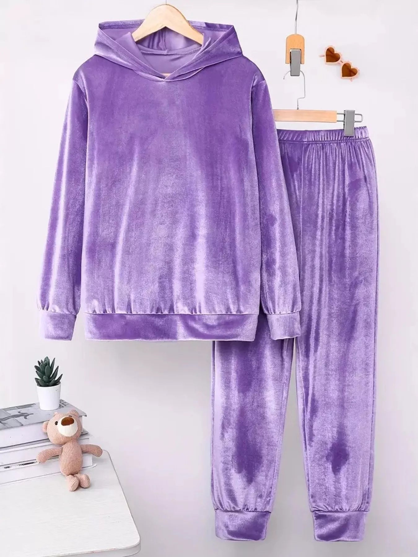 Full Size Velvet Hoodie and Pants Set Plus Size Purple Trendsi