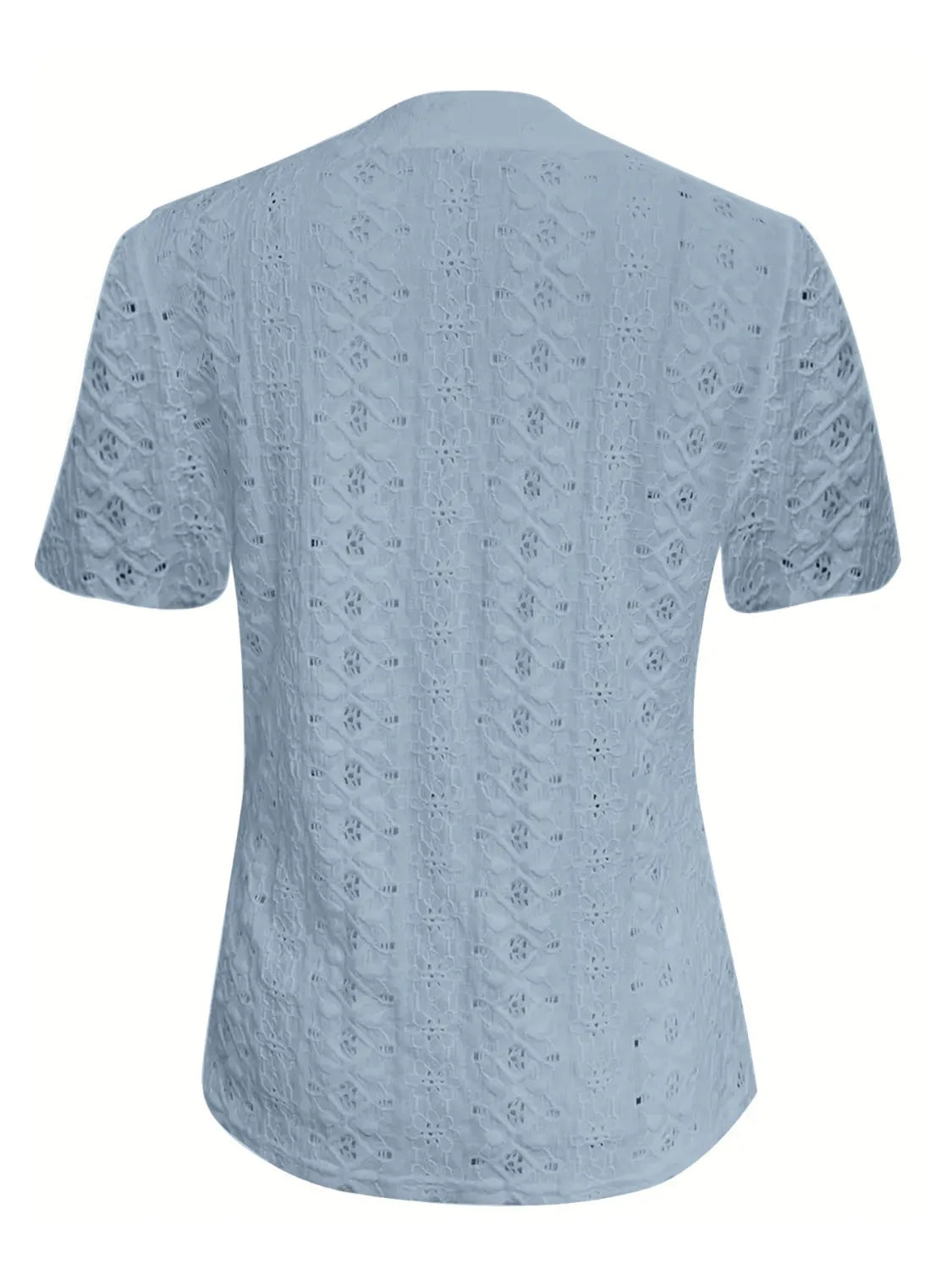 Openwork Notched Short Sleeve Top OutfitFlow