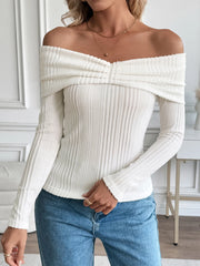 Off-Shoulder Ribbed Knit Top OutfitFlow