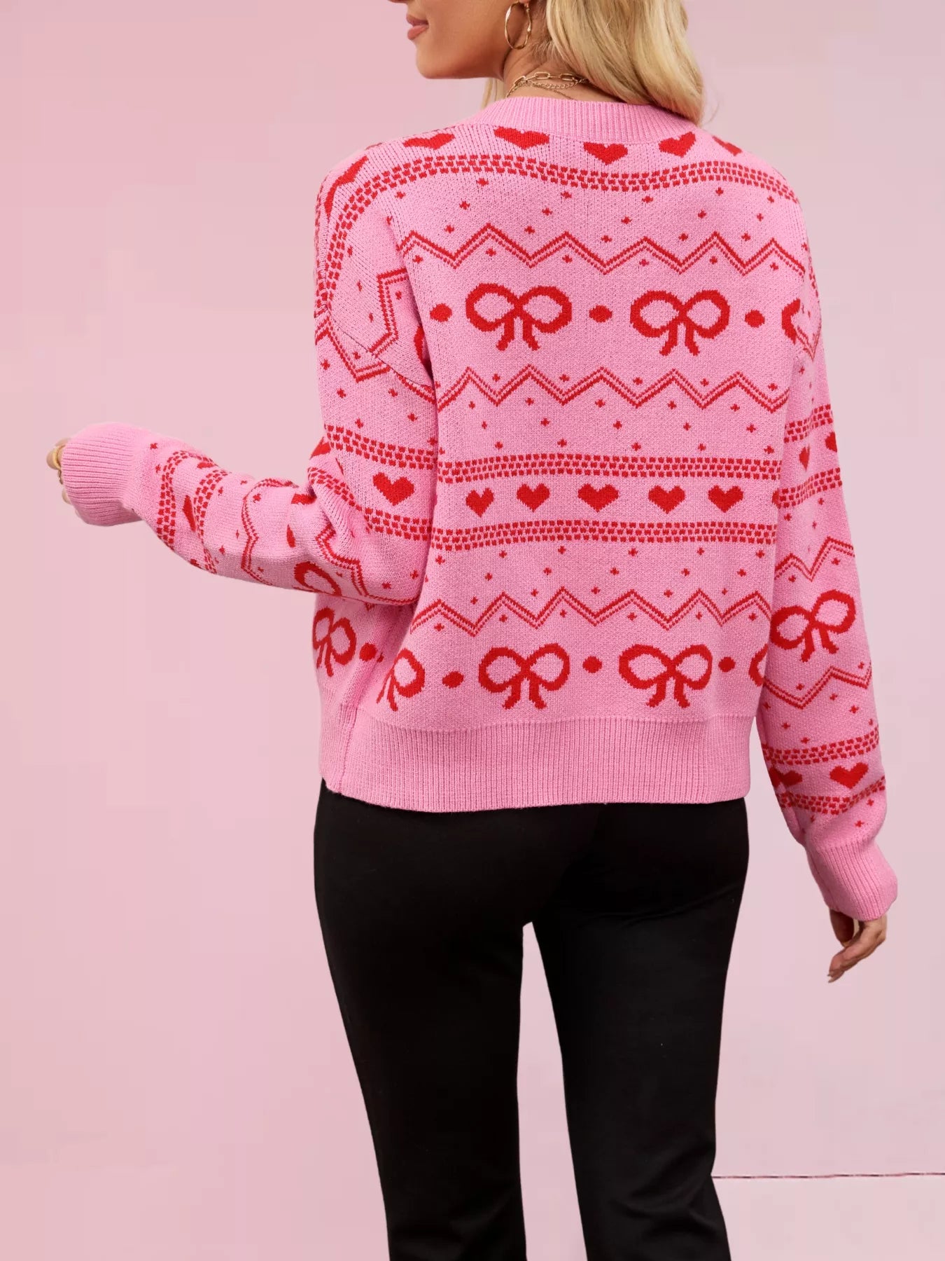 Bowknot Pattern Knit Cardigan OutfitFlow