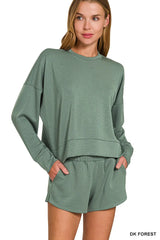 Zenana Scuba Long Sleeve Sweatshirts & Shorts Set OutfitFlow