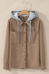 Drawstring Button Up Long Sleeve Hooded Jacket OutfitFlow